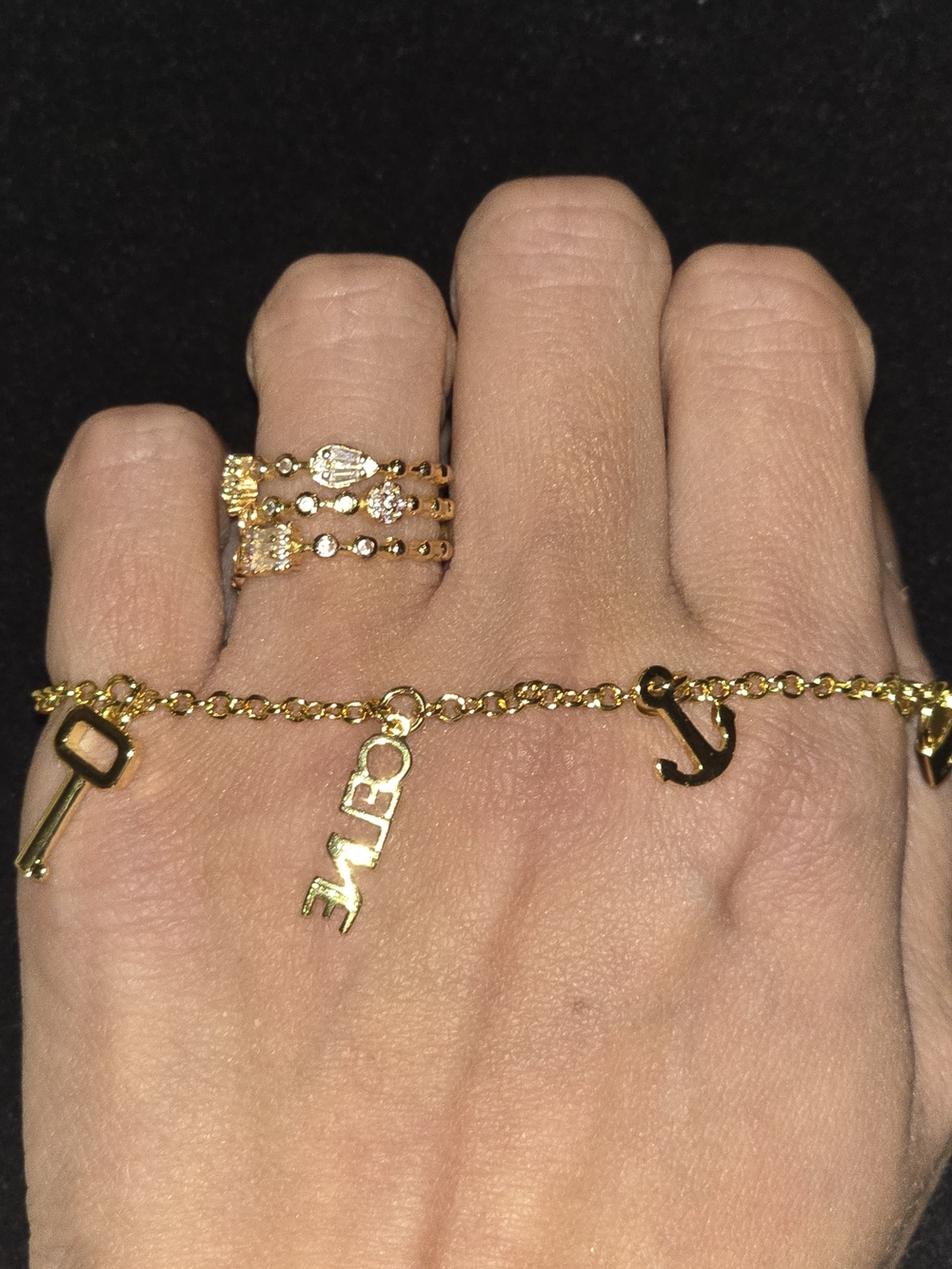 18kgp Celine Gold-Tone Charm Bracelet with Letter and Key Charms